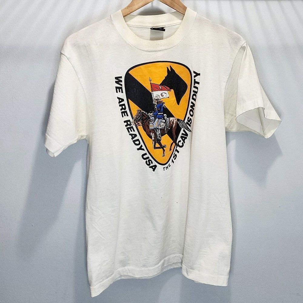 1st Cavalry Army Vintage 80s‎ Single Stitched Shirt White Rare Military Sz Large